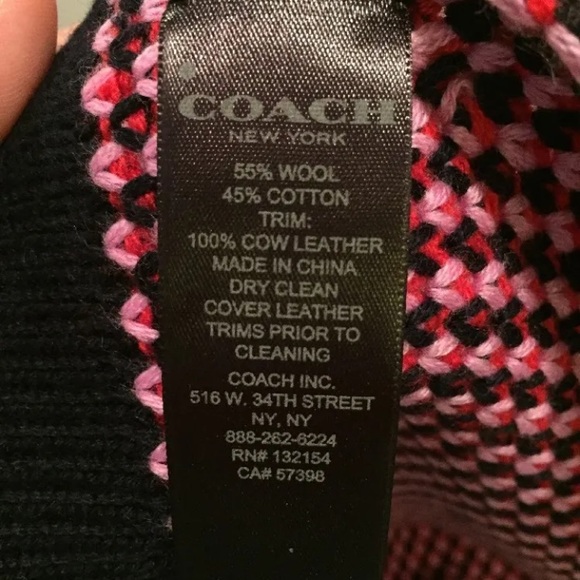 Coach pink, red and navy blue blanket scarf wrap and beanie hat - Picture 4 of 5